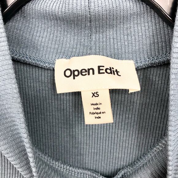 OPEN EDIT Women's Mock Neck Rib Midi Dress in Blue Weather XS Short Sleeve NWT - Picture 7 of 10